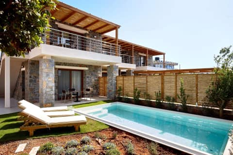 Two bedroom stone villa with private pool, outdoor hot tub and garden across two floors